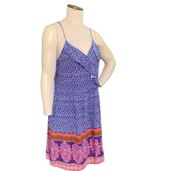 Xhilaration Wrap-V-Neck Sun Dress BOHO Batik Colorful XXL Purple #133J - Picture 4 of 9